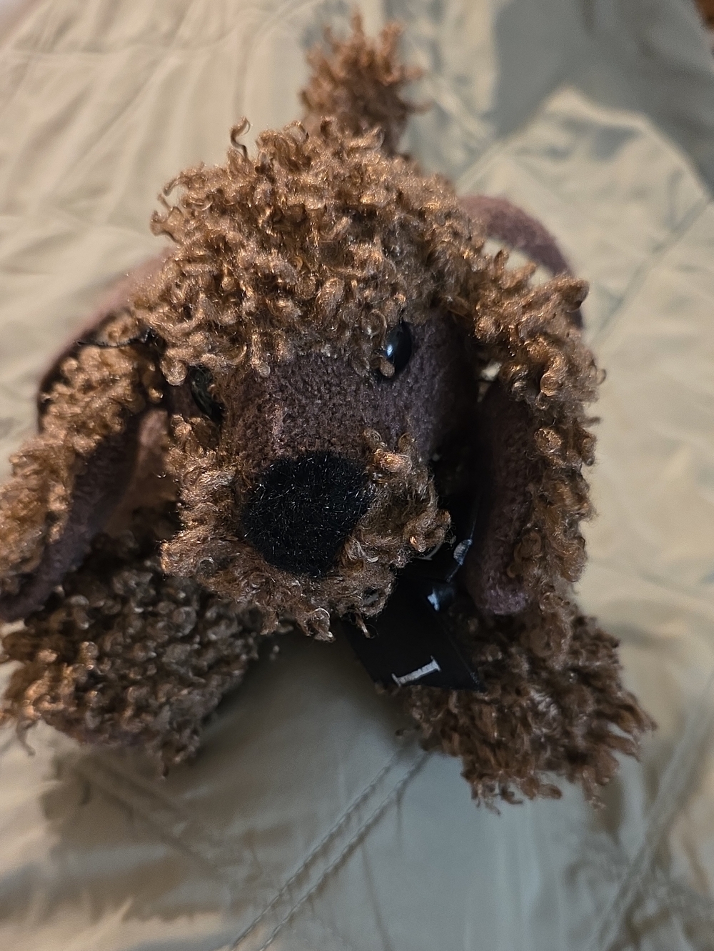 Brown Curly Plush Dog Toy Poochie & CO / OPI Purse Kids Toy 10"